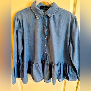 Lighter chambray button down with ruffle bottom